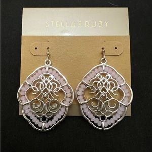 💜3/$20 New Stella & Ruby Silver Earrings- oval open design with pink beading